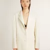 Einreihige Oversize-Jacke in Weiß mit Seideneffekt und Stickerei