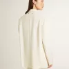 Einreihige Oversize-Jacke in Weiß mit Seideneffekt und Stickerei