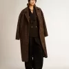 Einreihiger Cocoon-Mantel für Damen aus Wolle mit Jacquard-Motiv