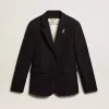 Einreihiger Damenblazer aus dunkelblauer Wollgabardine