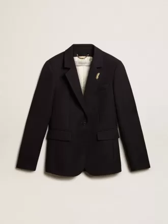 Einreihiger Damenblazer aus dunkelblauer Wollgabardine