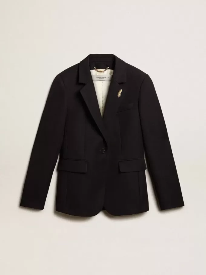 Einreihiger Damenblazer aus dunkelblauer Wollgabardine