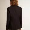 Einreihiger Damenblazer aus dunkelblauer Wollgabardine