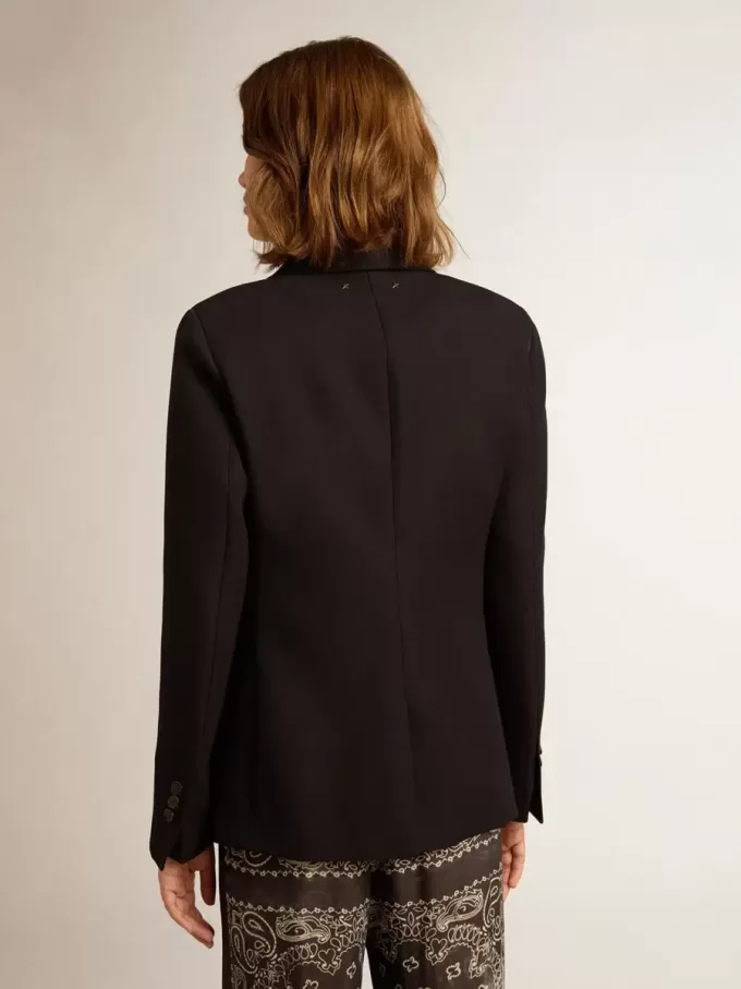 Einreihiger Damenblazer aus dunkelblauer Wollgabardine