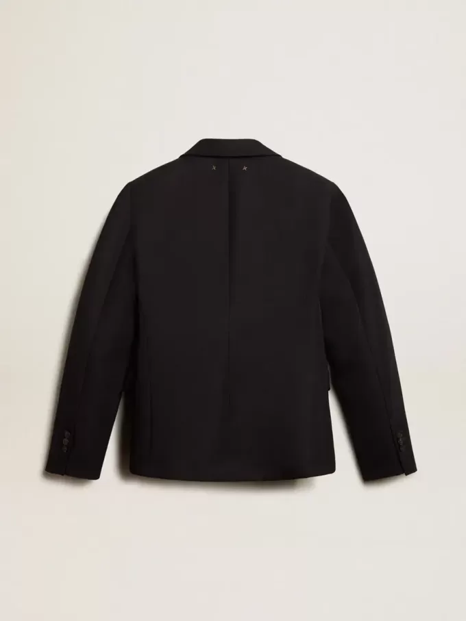 Einreihiger Damenblazer aus dunkelblauer Wollgabardine