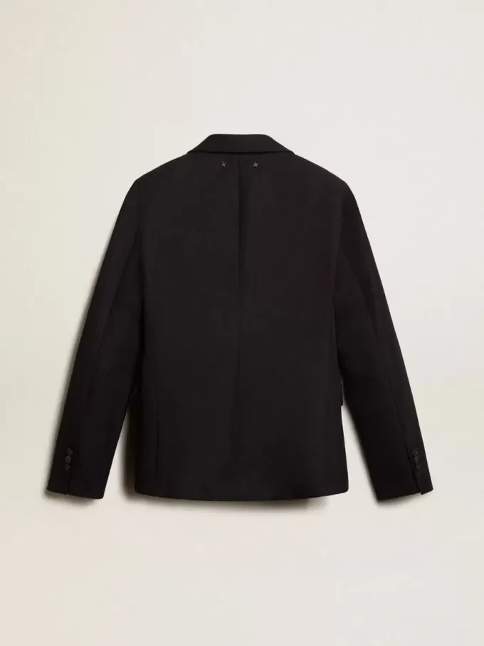 Einreihiger Damenblazer aus dunkelblauer Wollgabardine
