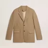 Einreihiger Herrenblazer aus sandfarbenem Leinenmix mit Chevron-Muster. Einreihiger Herrenblazer aus sandfarbenem Leinenmix mit Chevron-Muster.