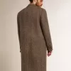 Einreihiger Herrenmantel aus Wolle mit beige-grauem Fischgrätenmuster
