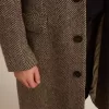 Einreihiger Herrenmantel aus Wolle mit beige-grauem Fischgrätenmuster