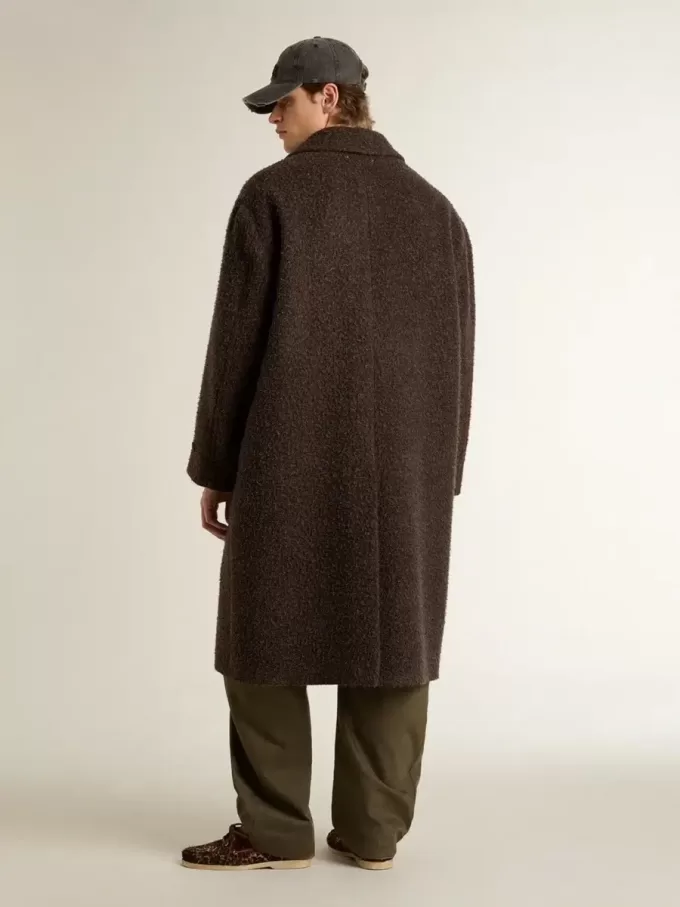 Einreihiger Journey-Mantel für Herren aus knitterfreier Wollmischung mit Blumenanstecknadel