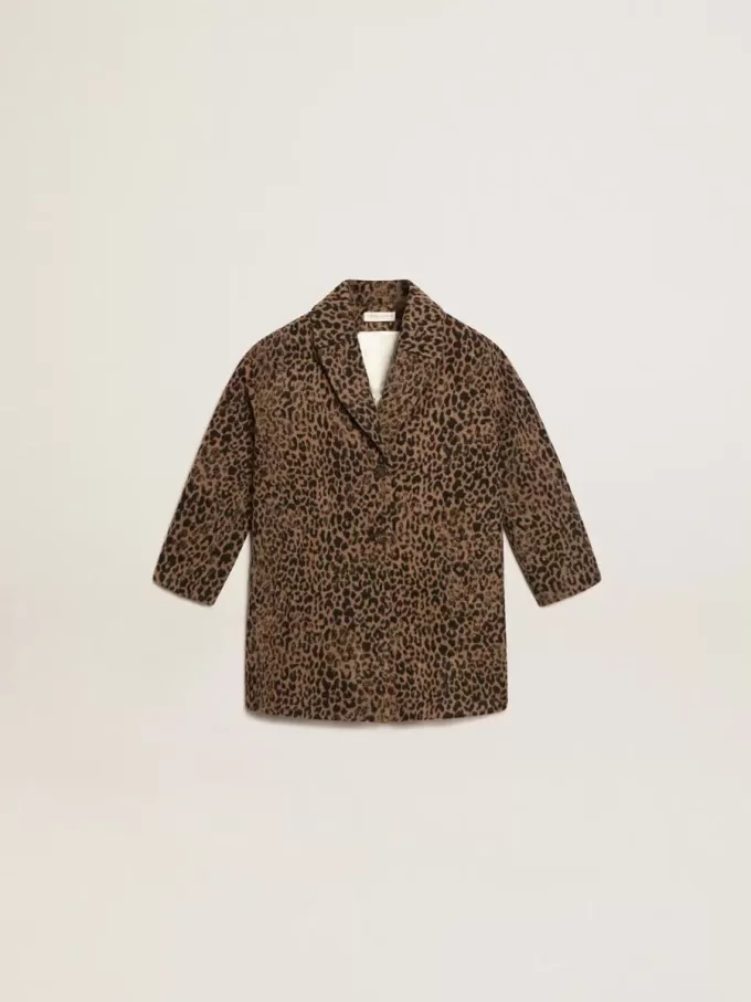 Einreihiger Mädchenmantel aus Wolle mit Jacquard-Tierprint