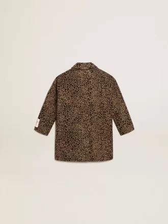 Einreihiger Mädchenmantel aus Wolle mit Jacquard-Tierprint