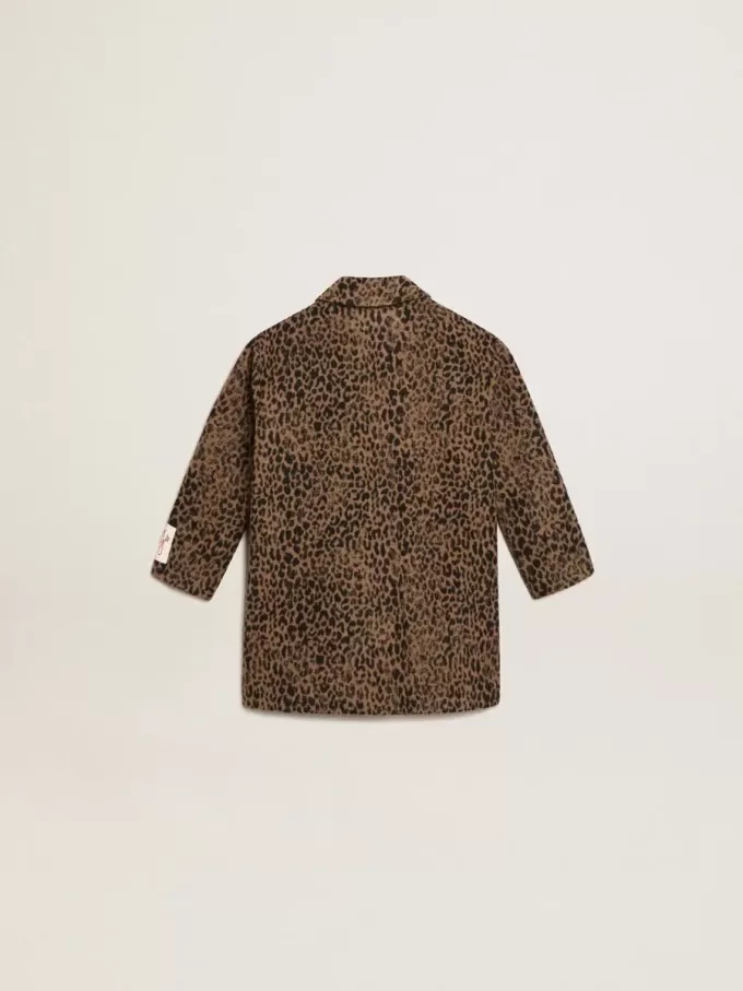 Einreihiger Mädchenmantel aus Wolle mit Jacquard-Tierprint