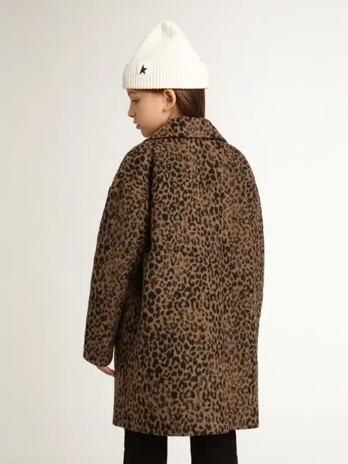 Einreihiger Mädchenmantel aus Wolle mit Jacquard-Tierprint