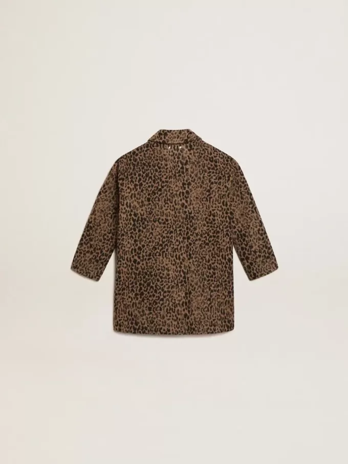 Einreihiger Mädchenmantel aus Wolle mit Jacquard-Tierprint