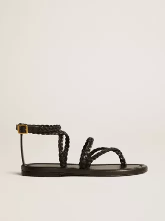 Flache Sandalen Penelope für Damen aus schwarzem Leder