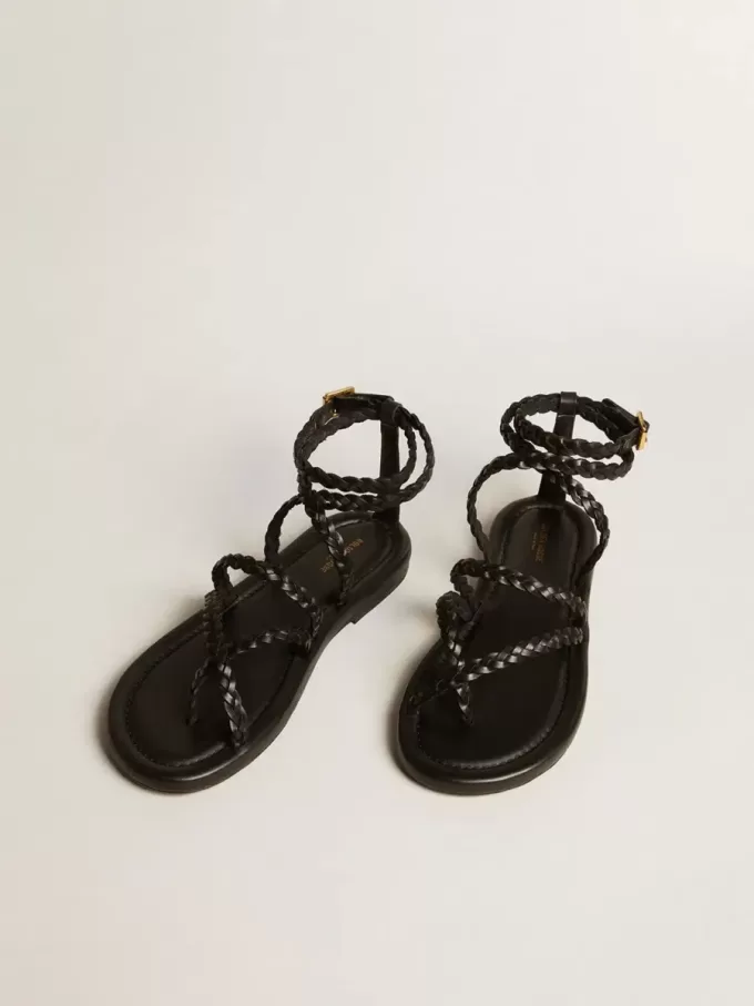 Flache Sandalen Penelope für Damen aus schwarzem Leder