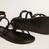 Flache Sandalen Penelope für Damen aus schwarzem Leder