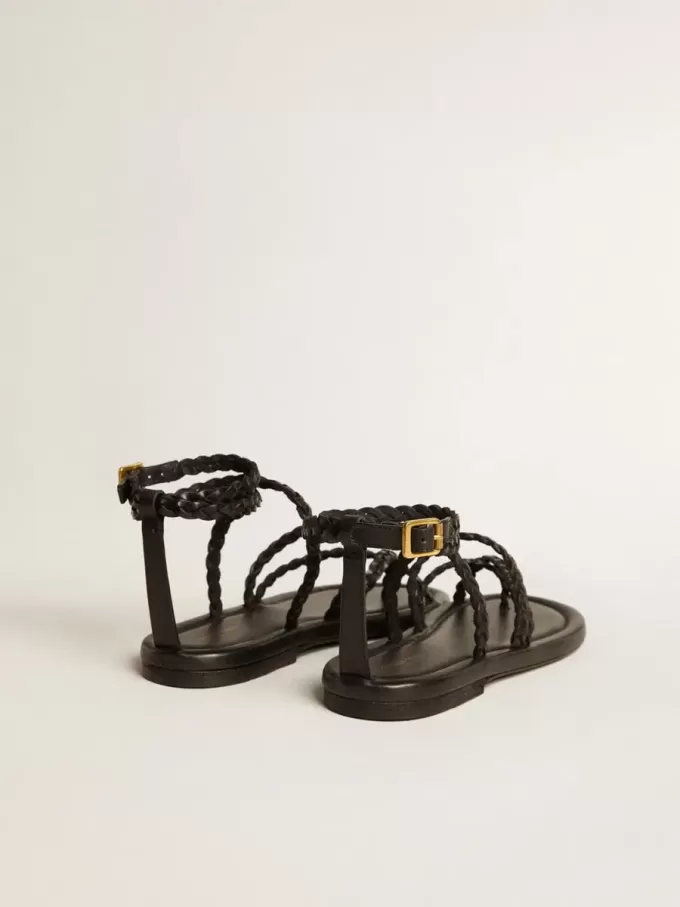 Flache Sandalen Penelope für Damen aus schwarzem Leder