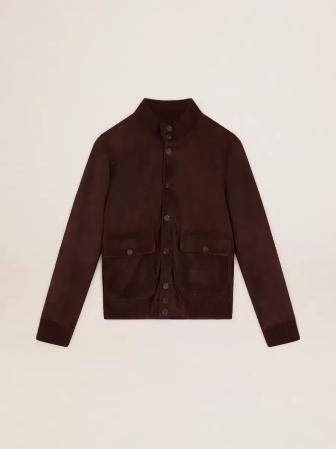 Fliegerjacke aus dunkelbraunem Wildleder aus der Golden Collection