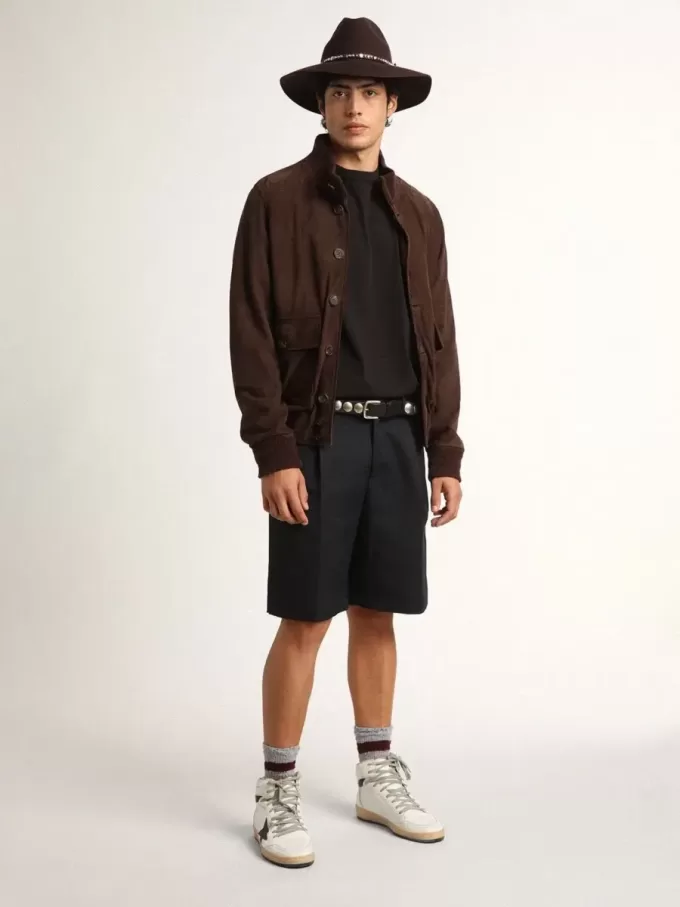Fliegerjacke aus dunkelbraunem Wildleder aus der Golden Collection