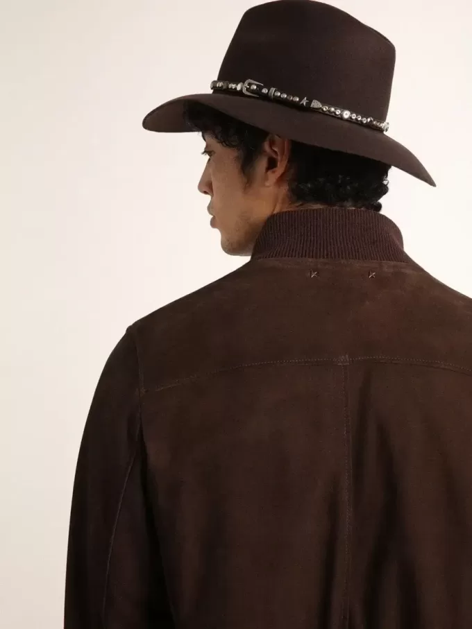 Fliegerjacke aus dunkelbraunem Wildleder aus der Golden Collection