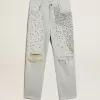 Gebleichte Damenjeans mit Cabochon-Kristallen