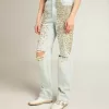 Gebleichte Damenjeans mit Cabochon-Kristallen