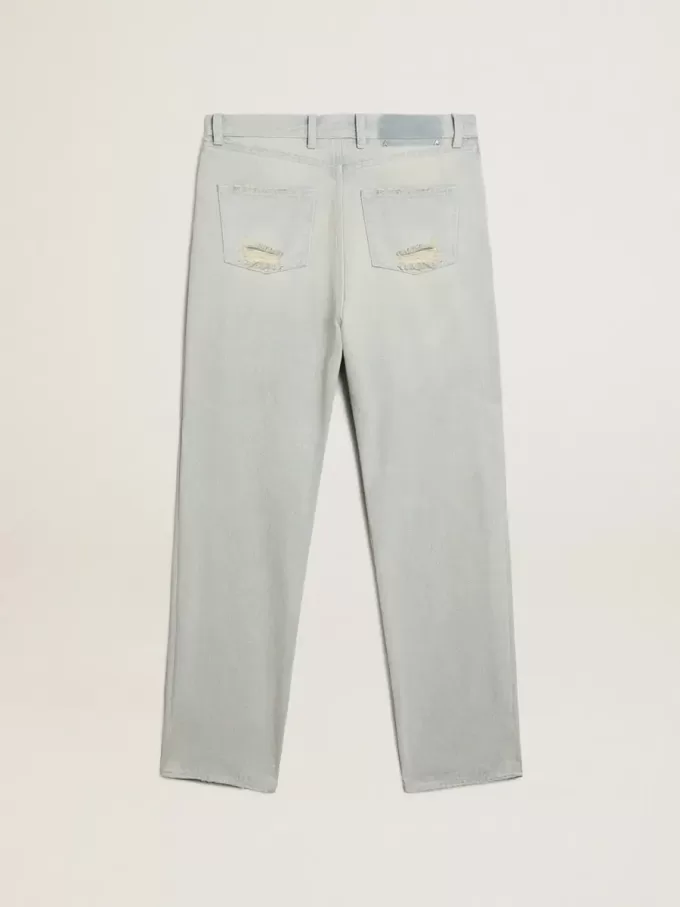 Gebleichte Damenjeans mit Cabochon-Kristallen