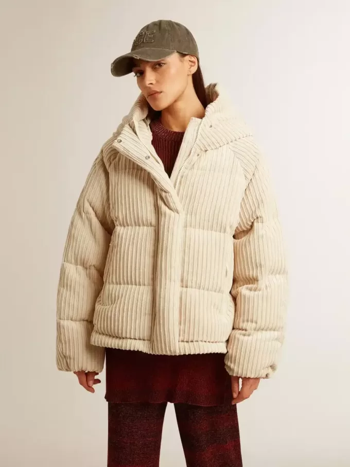 Gepolsterte Öko-Daunenjacke mit Reißverschluss und Kapuze