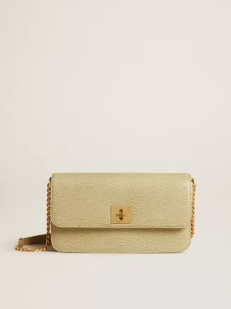 Gioia Tasche aus mineralgrauem Schafsleder mit goldenen Details