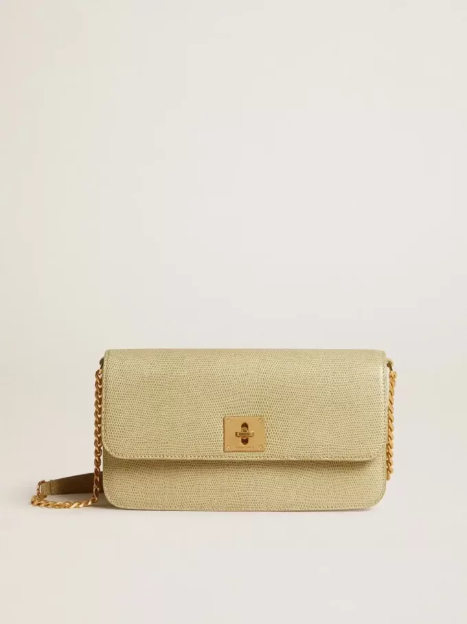 Gioia Tasche aus mineralgrauem Schafsleder mit goldenen Details Gioia Tasche aus mineralgrauem Schafsleder mit goldenen Details