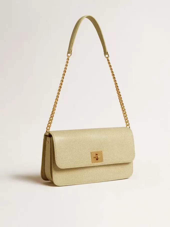 Gioia Tasche aus mineralgrauem Schafsleder mit goldenen Details Gioia Tasche aus mineralgrauem Schafsleder mit goldenen Details