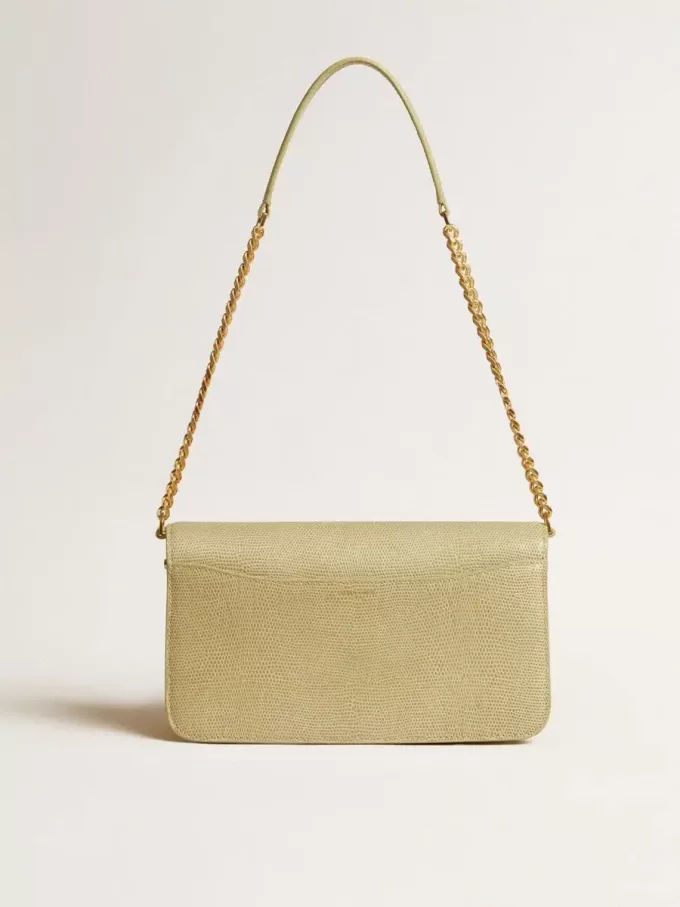 Gioia Tasche aus mineralgrauem Schafsleder mit goldenen Details Gioia Tasche aus mineralgrauem Schafsleder mit goldenen Details