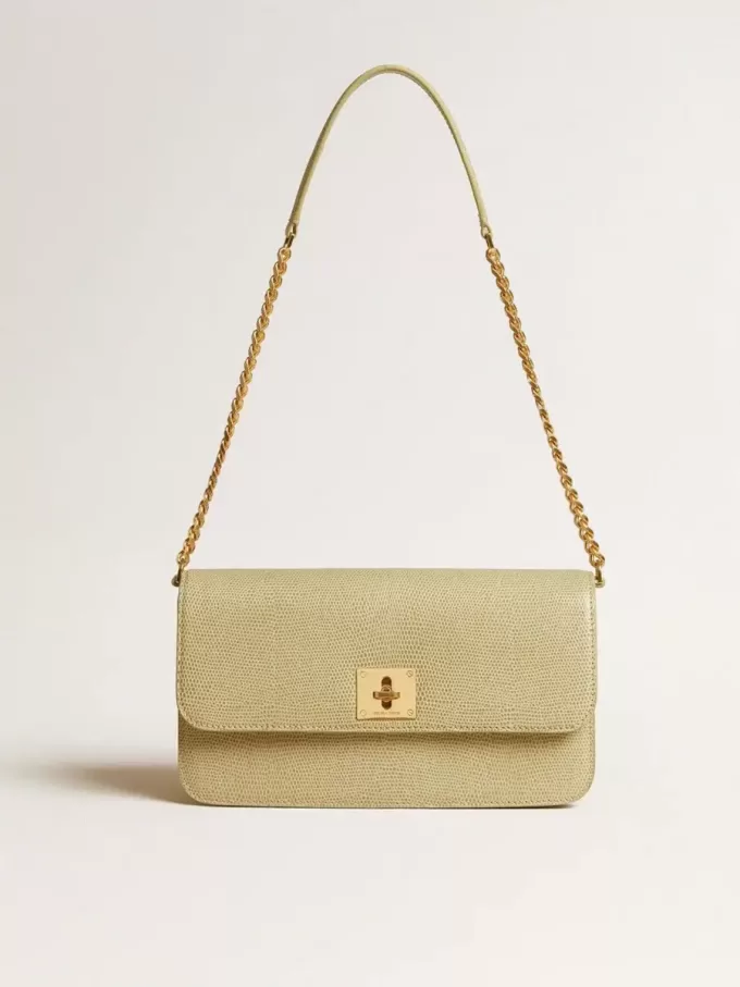 Gioia Tasche aus mineralgrauem Schafsleder mit goldenen Details Gioia Tasche aus mineralgrauem Schafsleder mit goldenen Details
