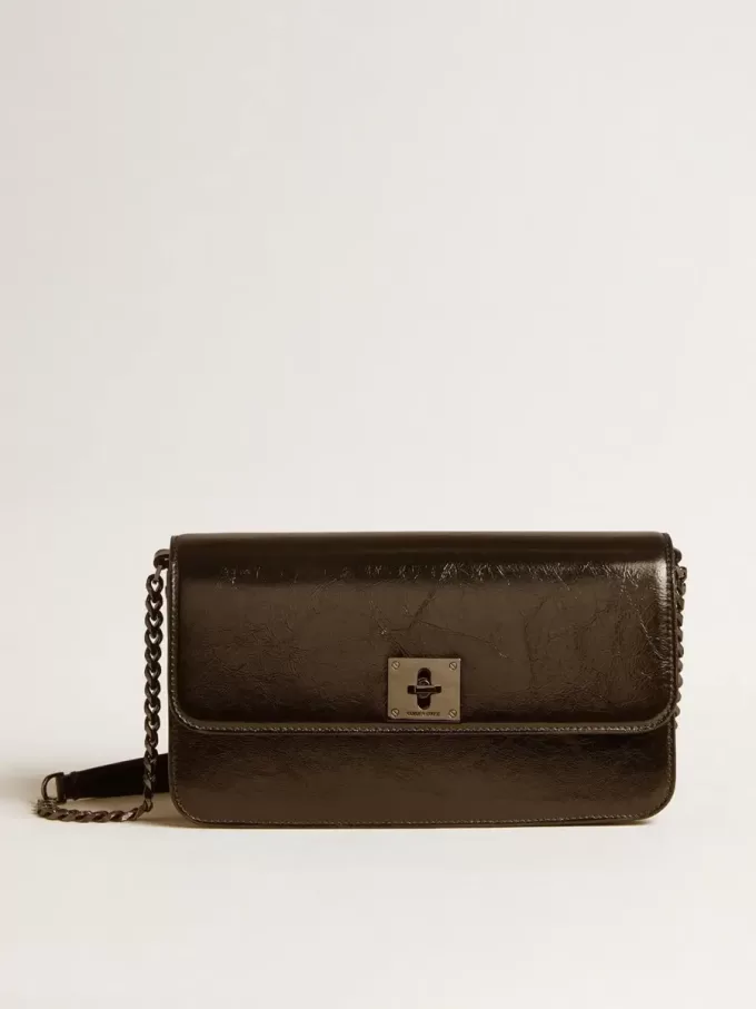 Gioia-Tasche aus schwarzem Glanzleder mit Metalldetails Gioia-Tasche aus schwarzem Glanzleder mit Metalldetails