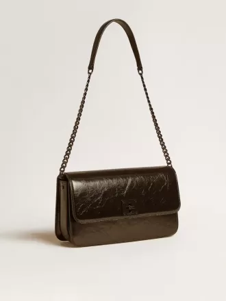 Gioia-Tasche aus schwarzem Glanzleder mit Metalldetails