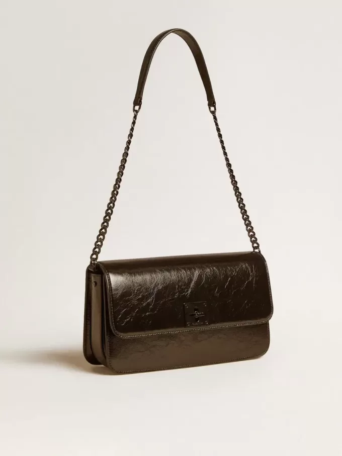 Gioia-Tasche aus schwarzem Glanzleder mit Metalldetails Gioia-Tasche aus schwarzem Glanzleder mit Metalldetails