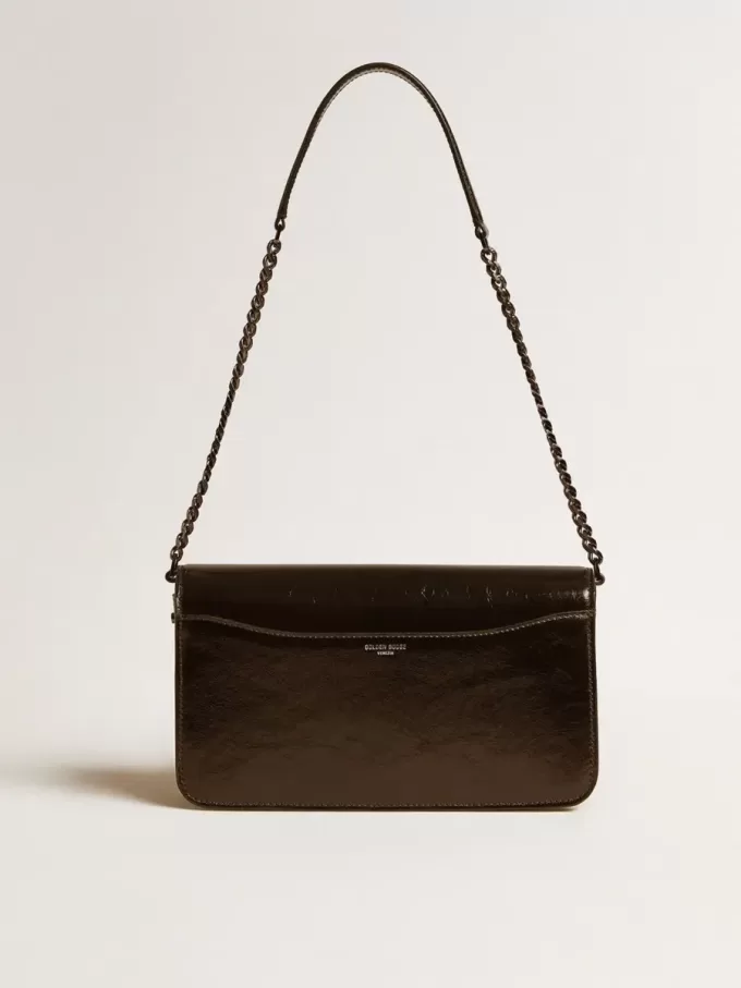 Gioia-Tasche aus schwarzem Glanzleder mit Metalldetails Gioia-Tasche aus schwarzem Glanzleder mit Metalldetails