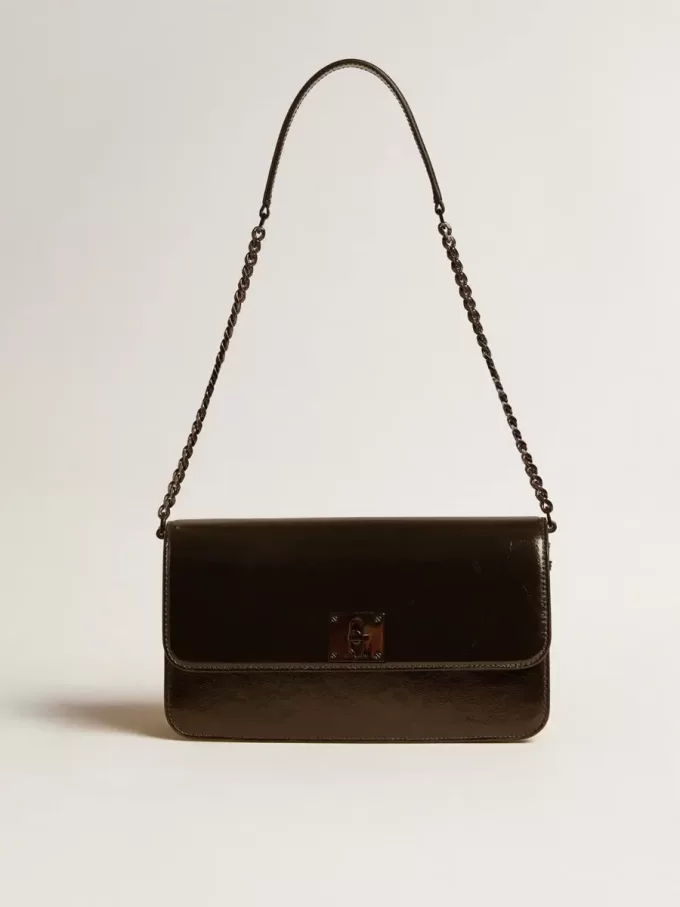 Gioia-Tasche aus schwarzem Glanzleder mit Metalldetails Gioia-Tasche aus schwarzem Glanzleder mit Metalldetails