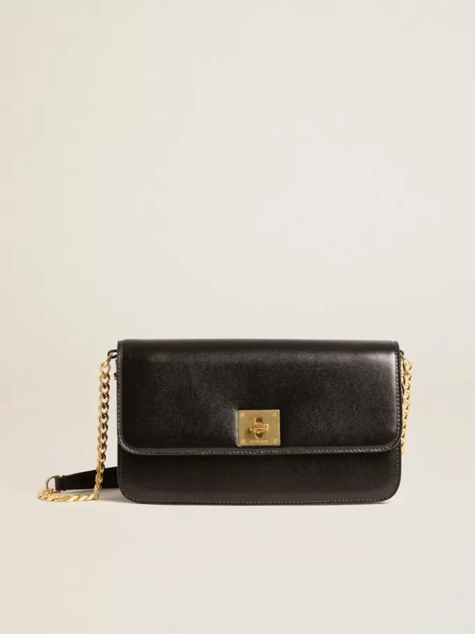 Gioia Tasche aus schwarzem Leder mit Golddetails