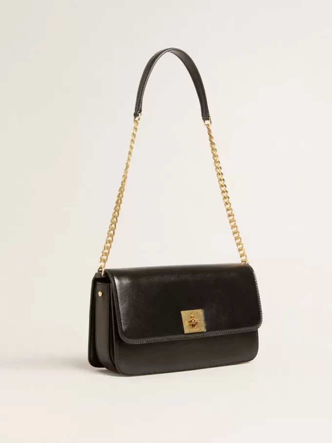 Gioia Tasche aus schwarzem Leder mit Golddetails
