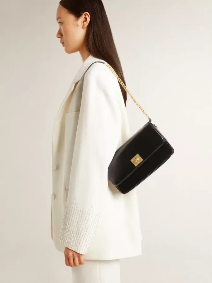 Gioia Tasche aus schwarzem Leder mit Golddetails
