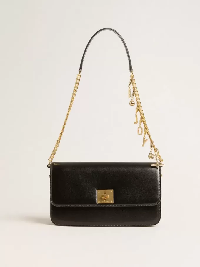Gioia Tasche aus schwarzem Leder mit Golddetails