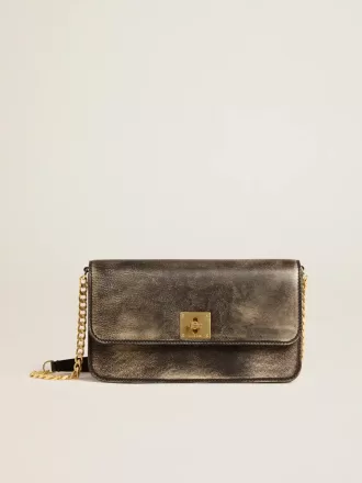 Gioia Tasche aus schwarzem Vintage-Leder mit goldenen Details