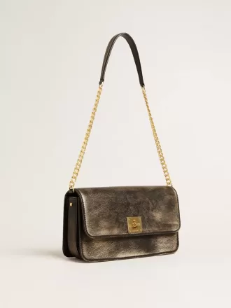 Gioia Tasche aus schwarzem Vintage-Leder mit goldenen Details