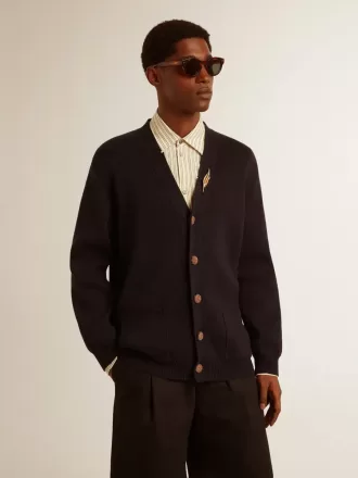 Golden Collection Cardigan aus dunkelblauer Baumwolle mit Used-Look
