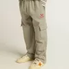 Grau melierte Cargo-Jogginghose aus Baumwolle mit Stickerei