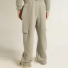 Grau melierte Cargo-Jogginghose aus Baumwolle mit Stickerei
