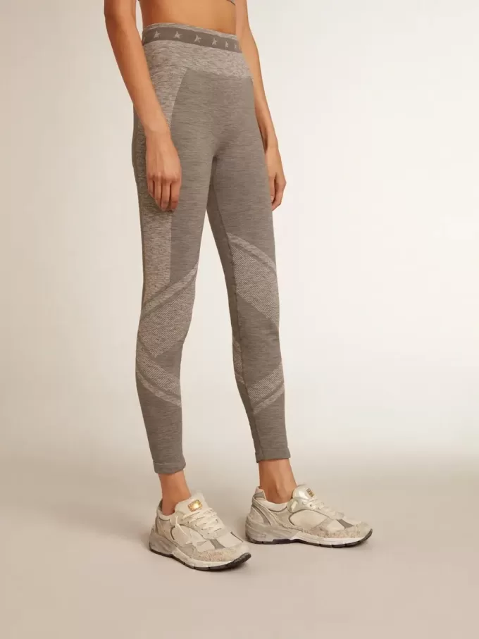 Grau melierte Damen-Leggings mit gemischten Nähten Grau melierte Damen-Leggings mit gemischten Nähten